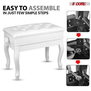 5 Core Padded Piano <b>Bench</b> with Storage 3-Inch <b>Cushion</b> Adjustable Wooden Stool Heavy Duty Musician Chair Model PNB WD HD WH - Product Image 6