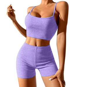 Conjuntos Deportivos de 2 Piezas para Mujer, Ropa de Gimnasio Transpirable de Spandex/Poliéster, Estampado, Sin Mangas, Alta Elasticidad, para Yoga - Product Image 2