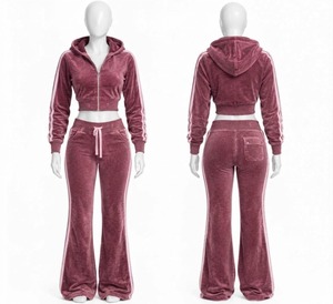 Ensemble de survêtement décontracté pour femme en polaire verte à imprimé léopard, 100 % polyester, haut zippé et pantalon évasé pour l'automne - Product Image 4