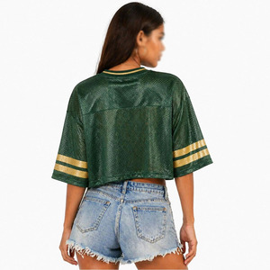 Slim Fit Women's American Football Jersey Ruched Style <b>Mesh</b> Crop <b>Top</b> Half Sleeve Custom Teamwear Bulk Order - Product Image 6