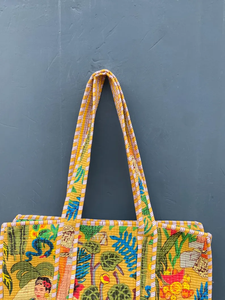 กระเป๋าโท้ทผ้าฝ้ายควิลท์งานแฮนด์เมดแบบคันธา ปรับแต่งได้ ขนาดใหญ่ สไตล์โบโฮ สำหรับไปเที่ยวชายหาด ปักลาย ซิปแบบพกพา สำหรับฤดูร้อนและฤดูใบไม้ร่วง - Product Image 4