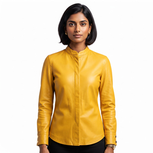 Camisa de Manga Larga con Cuello Alto de Cuero Premium para Mujer - Estampado Veraniego, Bordado, Estilo Urbano, Tallas y Colores Personalizables - Product Image 6