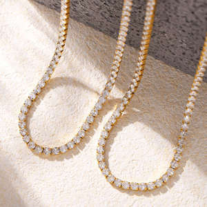 Collar de Tenis Personalizado con Moissanita, Lujoso Collar de Cadena con Piedras Redondas, Joyería para Boda, Regalo - Product Image 4