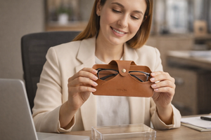 WRIZA Genuine Leather Croc Embossed Eyeglass <b>Case</b> Slim Sunglasses Pouch Keychain Hook Travel <b>Spectacle</b> Holder Forest Green Luxes - Product Image 3