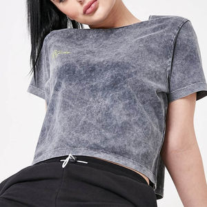 Camiseta Corta con Efecto Ácido, de Alta Calidad, 100% Algodón, Servicio OEM Personalizado, Nuevo Estilo Moderno para Mujer - Product Image 2