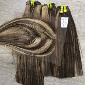 Precio de fábrica 100% Virgen cruda vietnamita Trama humana encaje peluca hueso recto Piano Color Super doble dibujado extensiones de cabello - Product Image 5