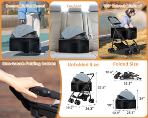 Poussette pour animaux de compagnie à quatre roues pliable en plein air TH-PPS-319 avec panier de rangement pour un usage quotidien - Product Image 3