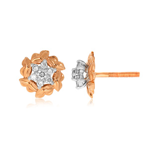 Boucles d'oreilles clous en or rose 18 carats avec diamants de laboratoire en forme de grappe florale, design élégant en forme de fleur, bijoux raffinés pour femme, cadeau d'anniversaire - Product Image 3