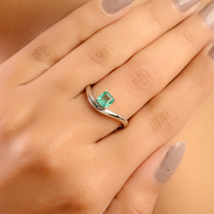 Anillo de esmeralda zambiana de corte cuadrado con curva ondulada, precio de fábrica al por mayor, joyería minimalista unisex para uso diario, oro blanco real de 14K - Product Image 2