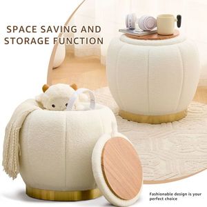 Modern Round Floral Storage Ottoman Soft Padded Teddy Velvet Footstool with Accent Small Table Plant Stand - Product Image 3