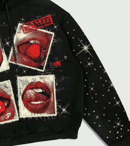 Sweat-shirt à capuche personnalisé avec impression sérigraphique et strass, style streetwear décontracté, impression sérigraphique et strass de haute qualité, unisexe - Product Image 6