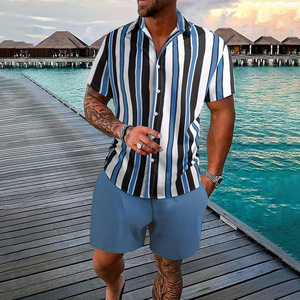 Ensemble chemise et short pour homme, imprimé, col en V, manches courtes, respirant, en polyester, personnalisable, OEM, marque privée, streetwear - Product Image 4