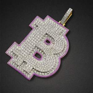 Colgante Unisex de Plata con Baño de Oro de 18K y Moissanita con Letra B, Corte Brillante Redondo Micro Pavé, para Uso Diario, Estilo Hip Hop - Product Image 4