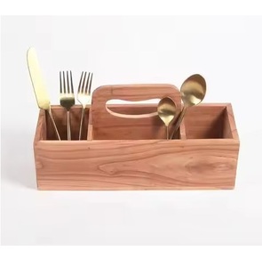Wooden Cutlery Holder With Handle Multi Compartment Flatware Caddy Kitchen Utensil Organizer <b>Tabletop</b> <b>Storage</b> Basket - Product Image 3
