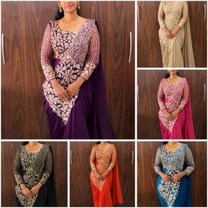 Magnifique sari en georgette prêt-à-porter avec blouse de créateur brodée de semi-perles, prix de gros par Royal Export - Product Image 2