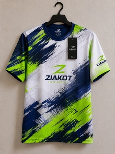 เสื้อยืด ZIAKOT ดีไซน์ใหม่สำหรับผู้ชาย สีเขียวนีออน กรมท่า-ขาว ลายพิมพ์ 3 มิติ แบบนามธรรม ลายเส้นแปรง สำหรับการแสดง - Product Image 1