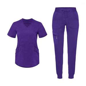 Ensembles de blouses médicales à col en V et pantalons droits extensibles pour femmes - Product Image 1