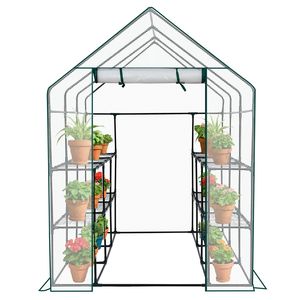 Mini Serra a 8 Ripiani con Copertura in PE 142x142x196 cm, per Interni ed Esterni, Struttura in Legno, Materiale Polietilene per Giardinaggio, Giardino e Cortile - Product Image 4