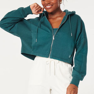 Sweat à capuche court pour femme, manches longues, 100 % coton molletonné 240 grammes, pull décontracté d'hiver, logo frontal, service OEM, pas cher - Product Image 1