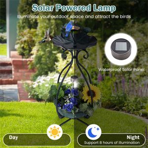 Mangiatoia per Uccelli Solare Verde Scuro con Fioriera e Piedistallo per Decorazione da Giardino Esterno con Luci Solari - Product Image 6