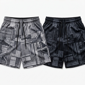 Custom Urban Architectural <b>Abstract</b> Grid Graphic Mesh Shorts Men’s Athletic Sublimation Basketball Training Shorts - Product Image 1