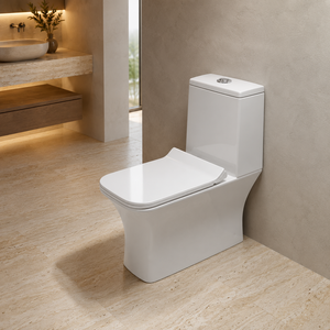 WC monobloc à cuvette allongée, double chasse à gravité, design contemporain, à poser au sol, siphon en P en céramique - Product Image 2