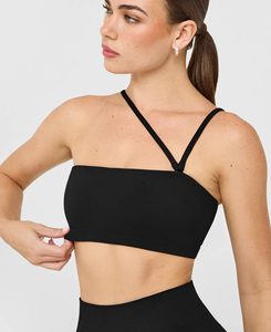 เสื้อโยคะแบบหลวม ไร้แขน บ่าแบบผูก คอวี ซัพพอร์ตสูง ระบายอากาศ แห้งเร็ว สีพื้น พิมพ์ลายแบบรีดร้อน พร้อมแผ่นเสริมที่ถอดออกได้ - Product Image 2