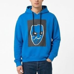 Sweat-shirt à capuche bleu pour homme avec logo personnalisé, imprimé visage abstrait sur le devant, coupe classique, en coton tricoté, décontracté, pour l'automne, vente en gros - Product Image 1