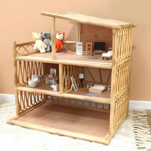 Maison de poupée en bois sur mesure, maison de poupée en rotin tendance, meubles pour poupées faits à la main, maisons de poupées jouets - Product Image 2