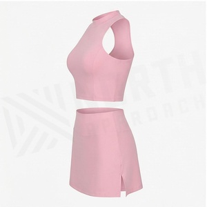 Conjunto de Yoga de 2 Piezas, Color Azul Claro Sólido, Top Corto con Cuello Alto, Falda de Cintura Alta, Ropa Deportiva sin Costuras - Product Image 3