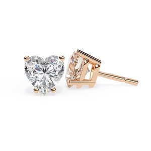 Pendientes solitarios de diamante cultivado en laboratorio con corte de corazón de 1 quilate, oro macizo de 18 quilates, joyería fina para mujer, par de pendientes con cierre de poste. - Product Image 6