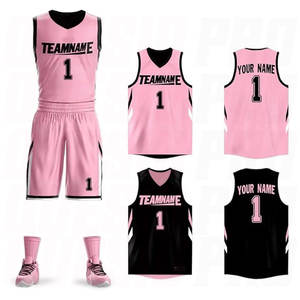 Maillot et short de basketball personnalisés rose et noir en polyester, respirants et à séchage rapide, pour l'entraînement sportif, grande taille - Product Image 1
