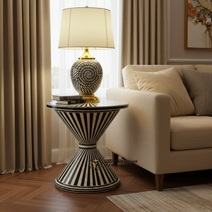 โต๊ะข้างเตียงทรงกลมลายก้างปลาสีดำทันสมัย ตกแต่งด้วยกระดูกฝังลายสวยงาม เป็นมิตรกับสิ่งแวดล้อม พร้อมลิ้นชัก 2 ช่อง เหมาะสำหรับห้องนอน - Product Image 6