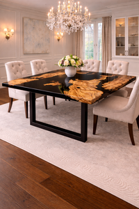 Black <b>Epoxy</b> <b>Resin</b> Dining <b>Table</b> Live Edge Wood <b>Table</b> Handmade Artistic Living Room Furniture Modern Bar Counter Slab - Product Image 2