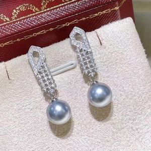 Nouvelles boucles d'oreilles rondes en argent pur S925, 9-8 mm, sans défaut, perles naturelles, style chandelier, cadeau d'anniversaire parfait - Product Image 1