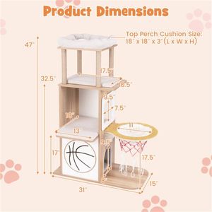 47 Inches Indoor Wooden Cat Condo for Climbing and Play Structure - Product Image 2