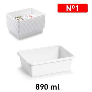 Blanco N1 890ML Mini Caja de Almacenamiento Minimalista Rectangular de Plástico para Alimentos, Contenedor Apilable para Cocina, Bandeja Mini Blanca - Product Image 1