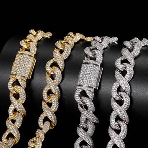 Mens 925 Silver Moissanite Iced Interlocking Link Chain Pave Cuban Style Luxury <b>Statement</b> <b>Necklace</b> For Men - Product Image 6