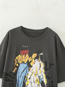 T-shirt graphique illustré Catwalk Vibes pour femme 2026 Gris anthracite Coupe oversize Streetwear artistique Haut de mode estival HD - Product Image 4