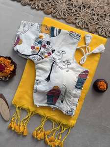 Ropa Étnica de Diseño: Sari de Algodón Khadi con Bordado Estilo Boutique y Blusa Acolchada - Product Image 2