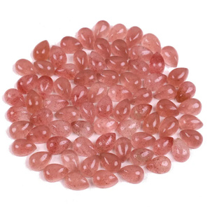 Piedra preciosa suelta con forma de pera, cabujón plano, color rosa fresa natural AAA para la fabricación de joyas. - Product Image 1