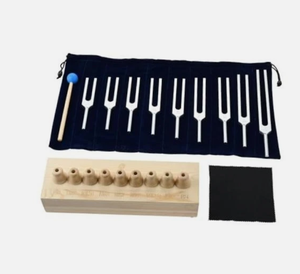 Juego de diapones Solfeggio - Juego de 9 diapones plateados para sanación con soporte de madera y estuche de terciopelo. - Product Image 5
