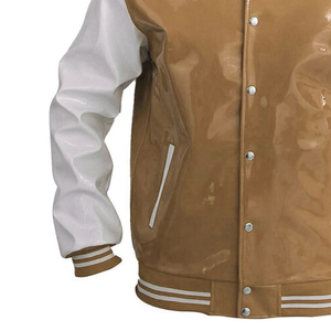 <b>Mens</b> PVC Leather <b>Varsity</b> <b>Jacket</b> Stand Collar Front Logo Fashionable Baseball <b>Bomber</b> Solid Color - Product Image 6