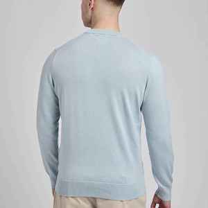 Suéter de Punto para Hombre, Cuello Redondo, Color Azul Claro, Corte Regular, Informal, para Otoño, Color Sólido, Manga Larga, OEM ODM Sialkot - Product Image 2