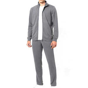 Men's Gray Full Zip Tracksuit <b>Set</b> Solid Color Casual <b>Joggers</b> Breathable Polyester Regular Fit Autumn Wear Suit - Product Image 1