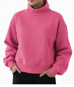 Sudadera de cuello alto para mujer con logo personalizado, de algodón suave, estilo urbano, bordada, de forro polar, oversize - Product Image 1