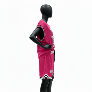 Ensemble short et maillot de basket pour femme, tissu en maille polyester respirant 160 GSM, couleur rose, logo personnalisé par sublimation, ensembles pour femmes - Product Image 3