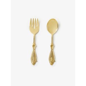 Juego de 2 servidores de ensalada con mango en forma de pez dorado de acero inoxidable, acabado en latón cepillado, en oferta. - Product Image 1