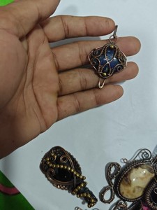 Handmade Copper Wire Wrapped Lapis Lazuli Pendant Necklace Boho Style Jewelry Wholesale - Product Image 1