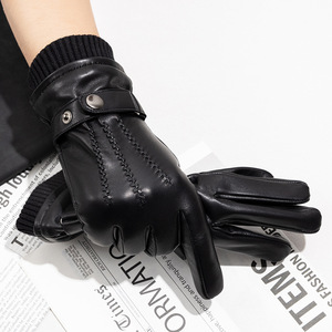 Leather <b>Gloves</b> Wrist Length Thermal Winter Warmth Plain Style Daily Use Cotton Lining Black - Product Image 2